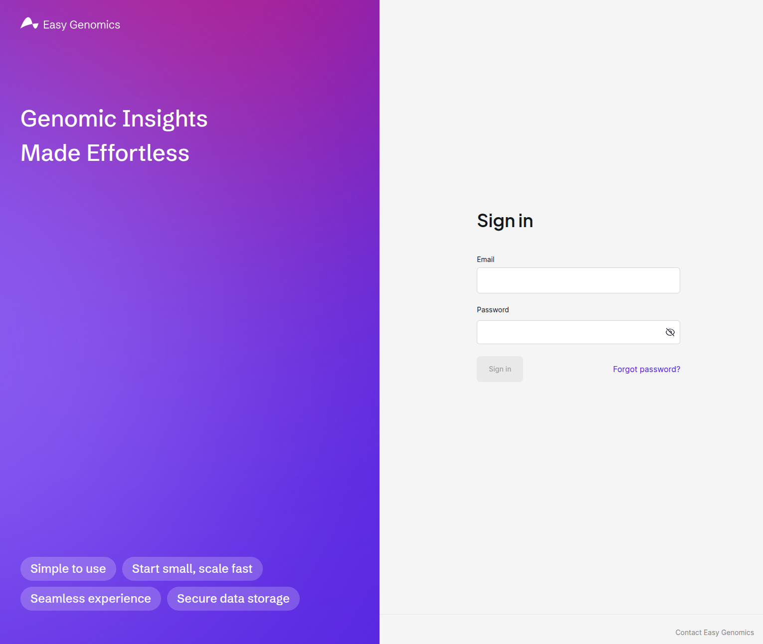 Easy Genomics Login Page